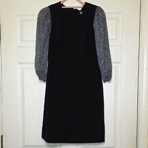 DKNY Black & Gray Sheath Dress Size 4 w/ Bishop Sleeves Business Casual